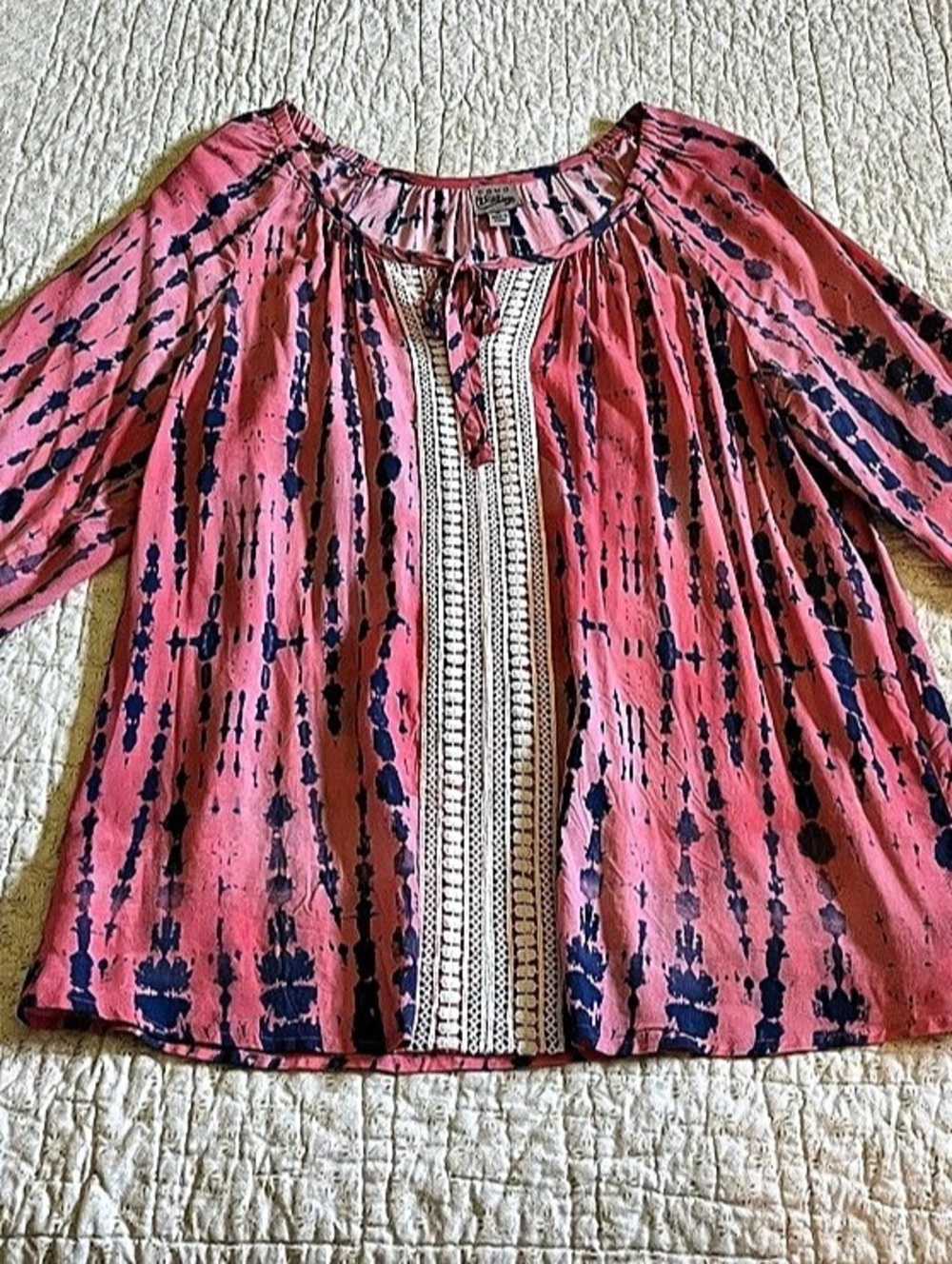 Como Vintage Tie-Dye Peasant Blouse Pink Blue XL